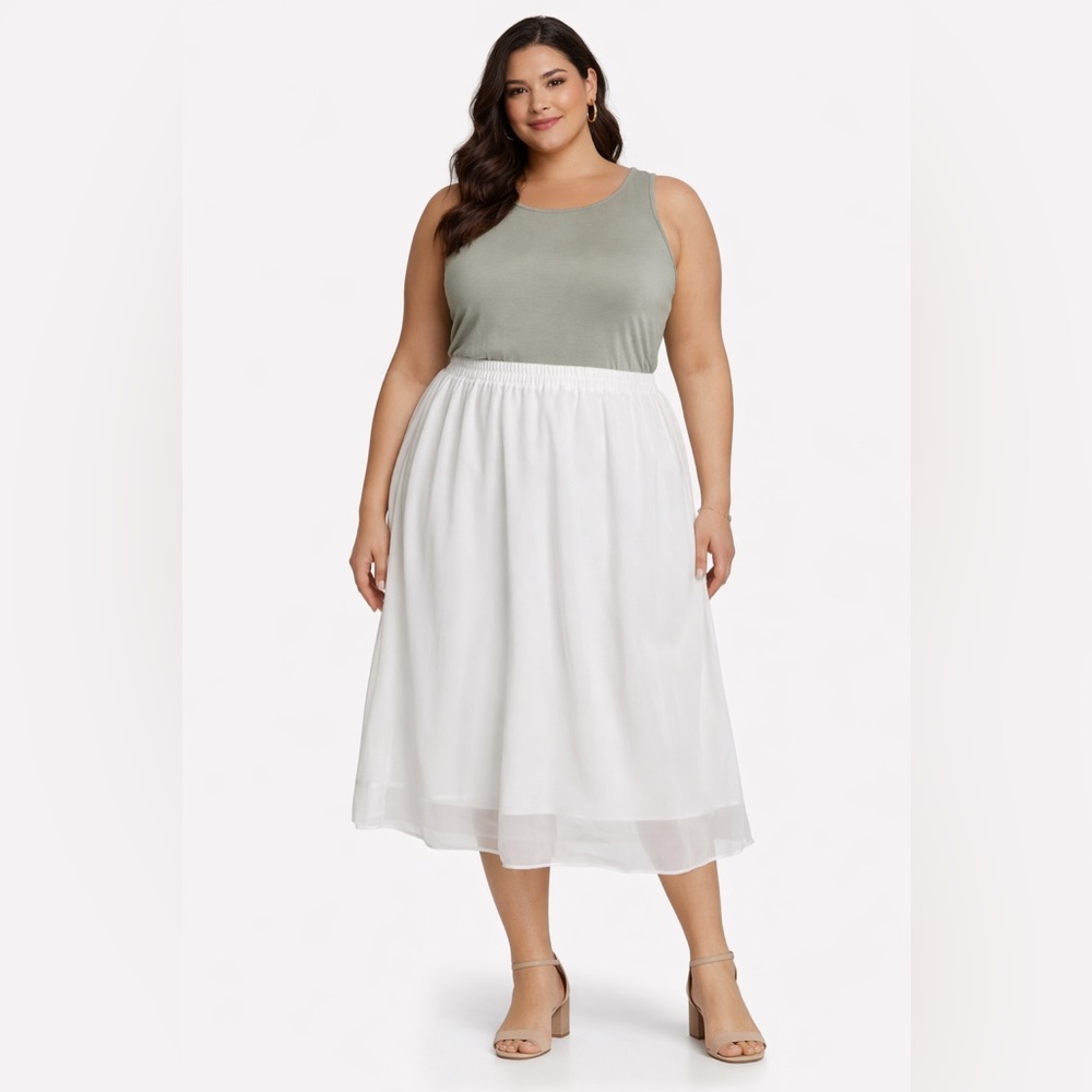 Flowy White Sheer Midi Skirt | Plus Size 20W womens